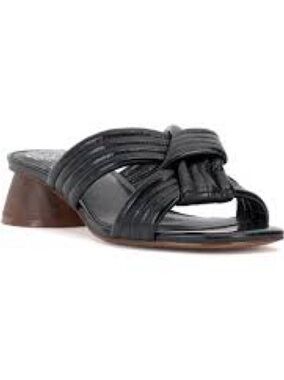 Vince Camuto Lomala Quilted Strappy Slide Heel Sandals in Black Leather